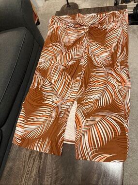 Liz Claiborne Rust and White Striped Midi Skirt